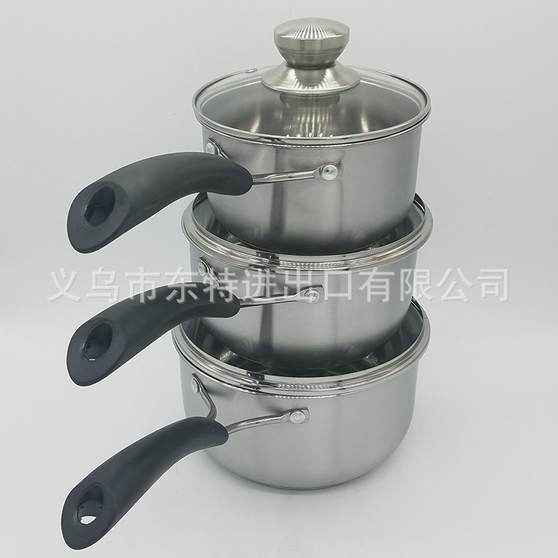 Factory direct sales of stainless steel milk pot single-handle milk pot three-piece set 16/18/20 household noodle pot gift set pot detail image 4