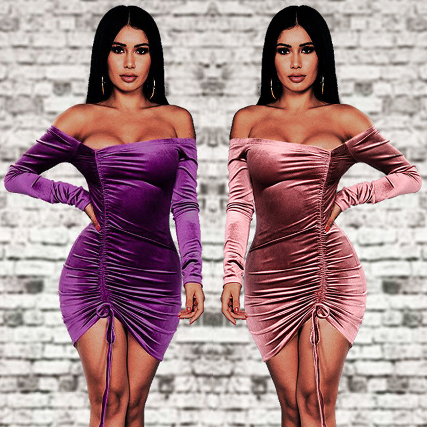 Womens Bodycon Dress Long Sleeve Off Shoulder Backless Elegant Evening Wear Wholesale Available