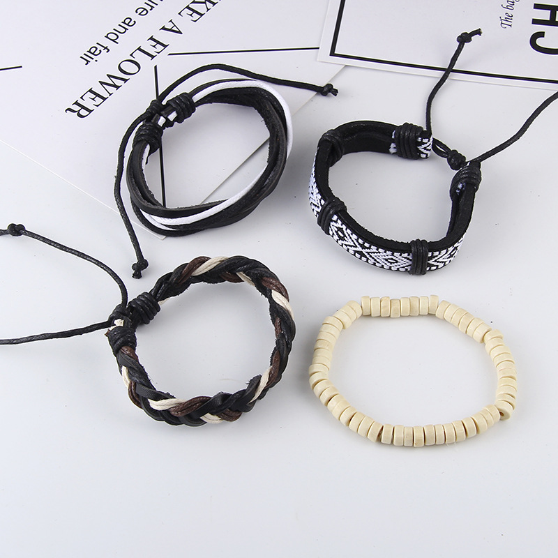 retro suit bracelet DIY woven imitation leather bracelet multi-layer bracelet multi-element bracelet