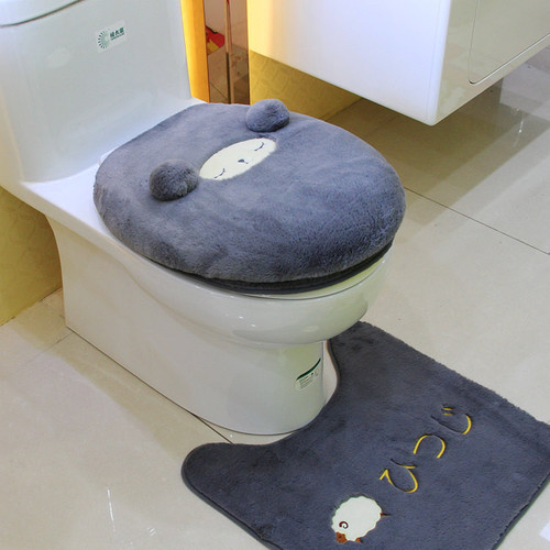 Wholesale winter cartoon cute squinting sheep thickened toilet mat toilet seat floor mat three-piece set