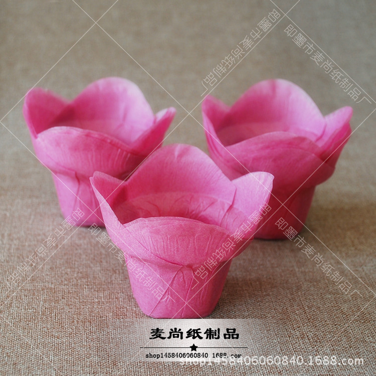 Exportar taza de papel para hornear pétalo muffin pastel taza de papel blanco pastel de loto taza de papel resistente a altas temperaturas papel a prueba de aceite