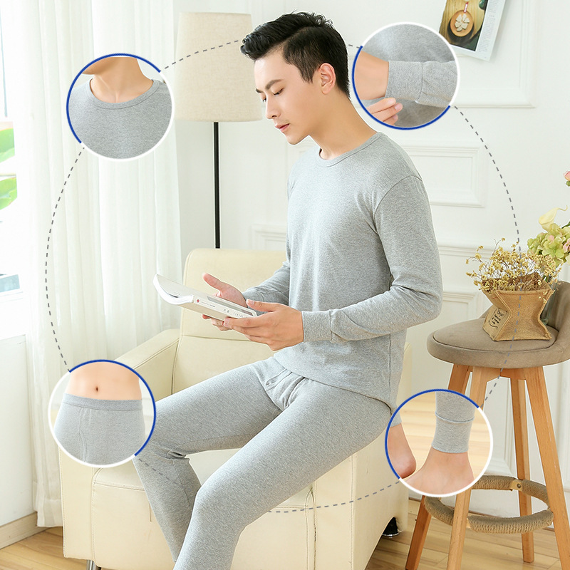 男士秋衣秋裤套装纯棉全圆领情侣款打底内衣大码薄款女士保暖内衣|ru