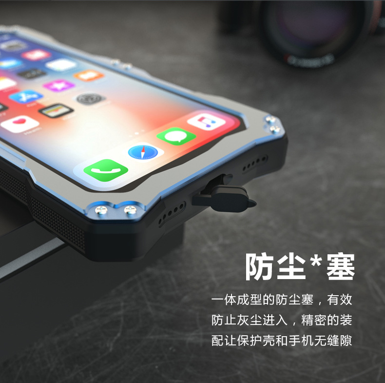 R-Just Gundam Water-resistant Shockproof Dirt-proof Snow-proof Premium Armor Heavy Duty Metal Protective Case Cover for Apple iPhone X