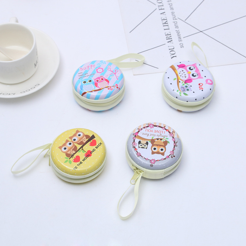 卡通马口铁金属盒 创意猫头鹰小钱包 耳机收纳金属包装盒跨境批发