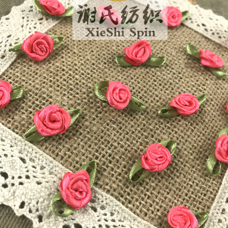 DIY出口辅料 头饰装饰缎带花朵服装辅料 绸带西瓜红小玫瑰花装饰