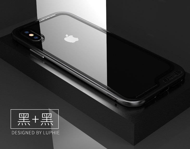 Luphie Clip-on Shockproof Aerospace Aluminum Bumper Toughened Glass Cover Case for Apple iPhone X