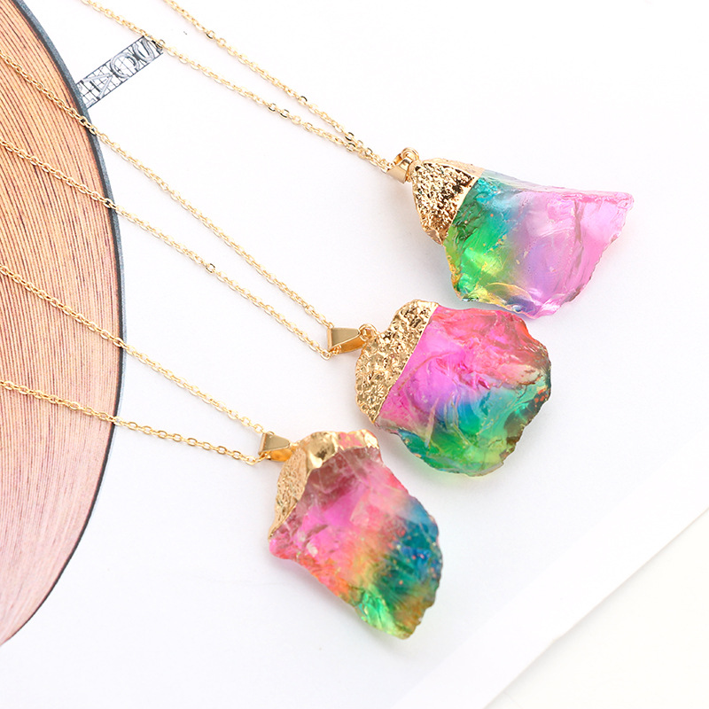 Seven color natural stone transparent candy color rainbow color stone necklace NHGY131583picture7