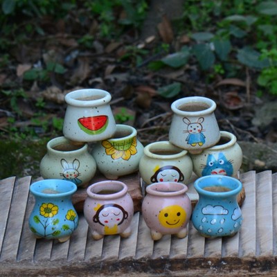 多肉植物花盆粗陶绿植物陶瓷简约个性创意手绘小清新拇指盆批发|ms