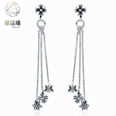 产地货源五角星流苏镀银耳钉女生新款耳环气质百搭十字架网红耳坠|ms