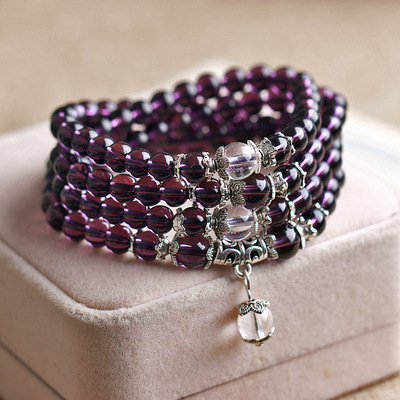 紫水晶黃水晶人造水晶多圈108顆手串佛珠手鏈女款淘寶熱賣