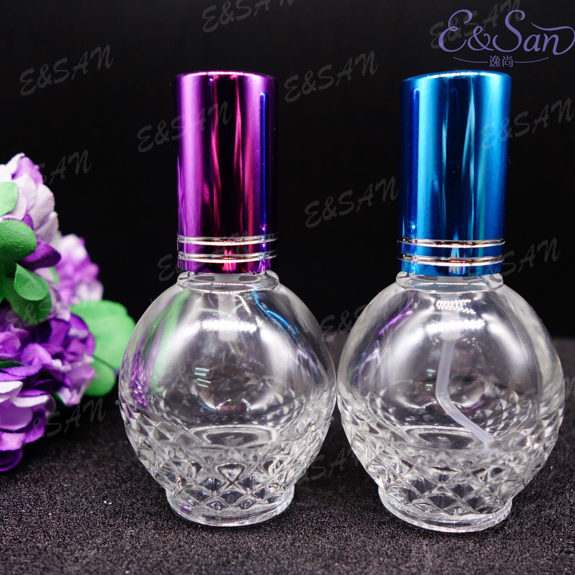 FX1628-12ML圆球底部菱形花纹透明玻璃化妆品香水瓶喷雾分装瓶