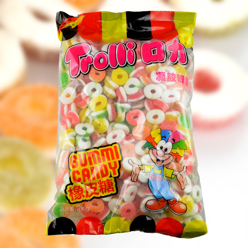 批發口力水果橡皮糖 trolli軟糖 迷妳酸圈水果橡皮糖2kg 批發軟糖