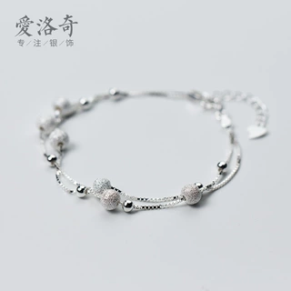 S925银手链女大小圆球双层手链韩版时尚手链手饰品批发S0240