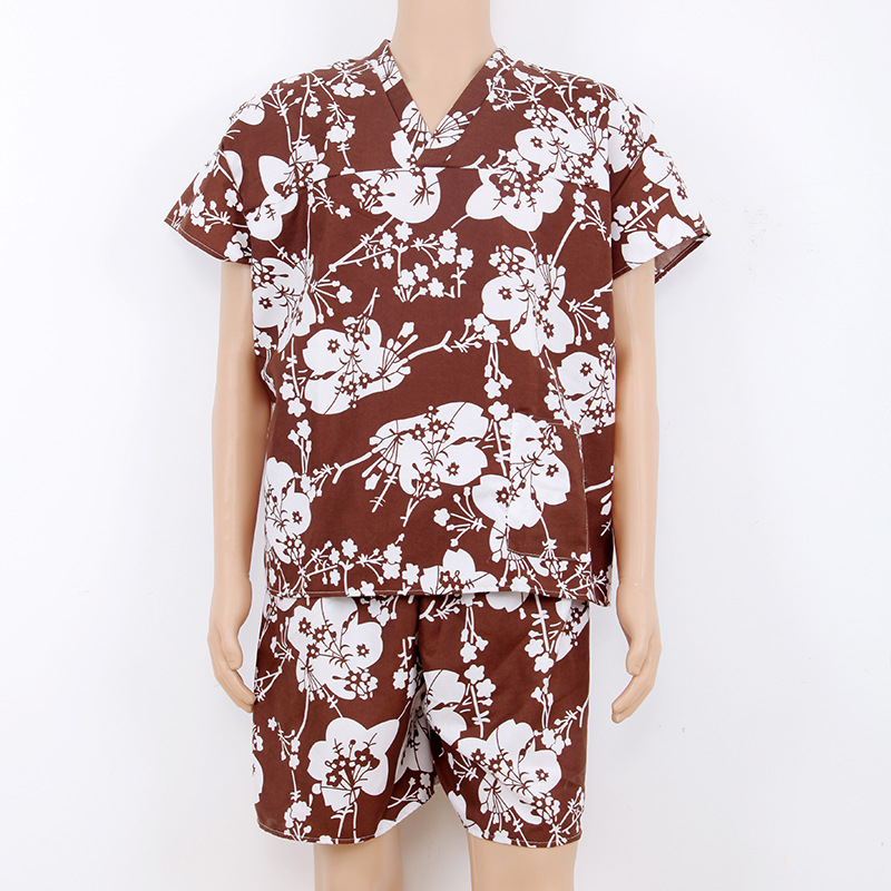 家居吸汗洗浴袍 提花織法簡約自然套頭短袖浴袍 中款沐浴桑拿服