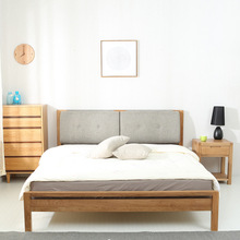 北歐卧室實木床環保小戶型簡約現代白橡木床軟包兩用1.8米雙人床