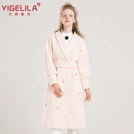 YIGELILA冬季新款 复古羊毛呢青果领灯笼袖修身大衣外套9508