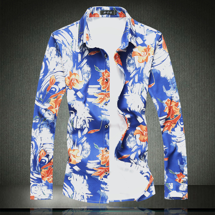 Spring and Autumn New Men's Floral Long-sleeved Shirt Plus Size Men's Thin Floral Shirt Trendy Men's Shirt Shirt