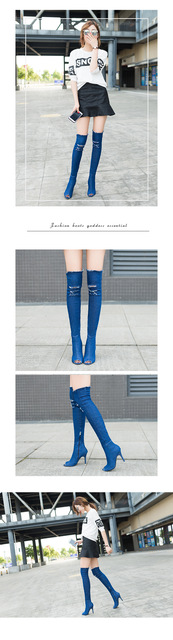 Mecebom/Новые Модные женские джинсовые сапоги выше колена на