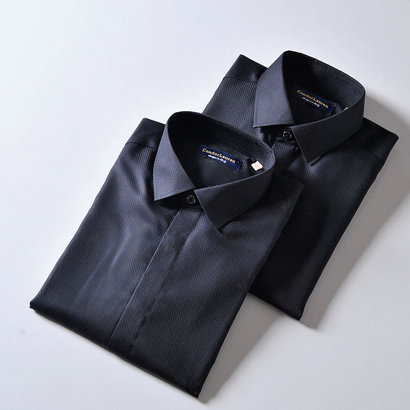 Mercerized cotton business affairs leisure time Men's Long Sleeve Black shirt