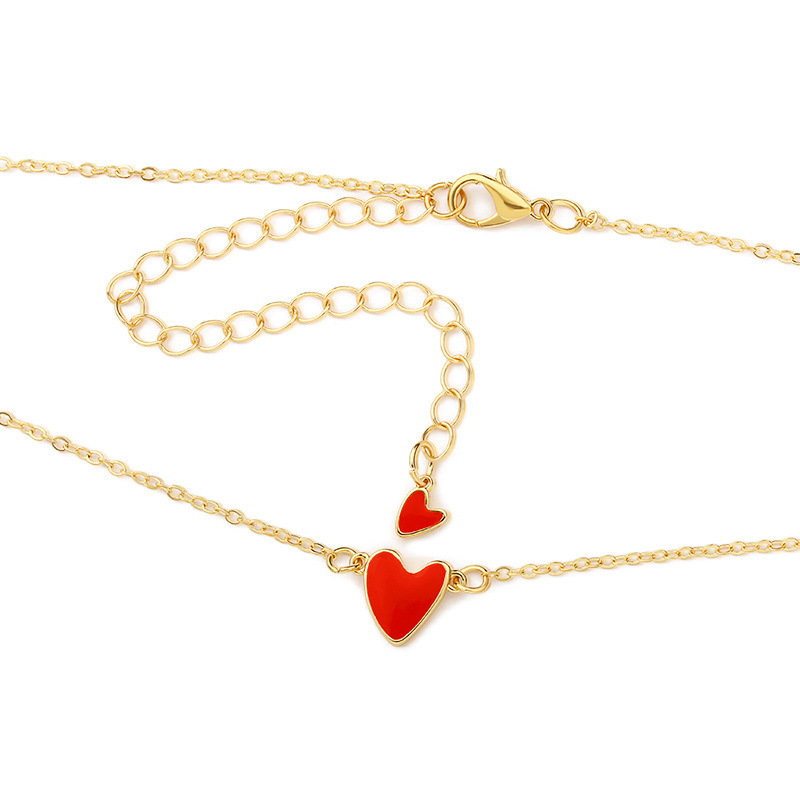 Hot Sale Red Love Necklace Drop Oil Double Peach Heart Necklace Clavicle Chain Heart Necklace Wholesale display picture 4