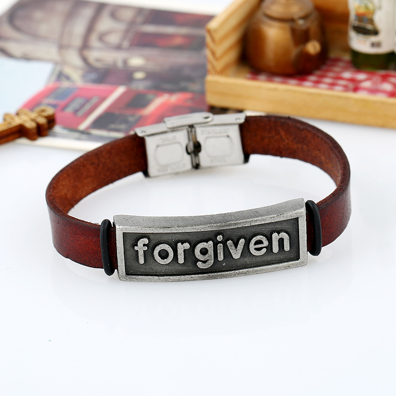 Retro Punk Forgiven Letter Pu Leather Alloy Men's Bracelets display picture 1