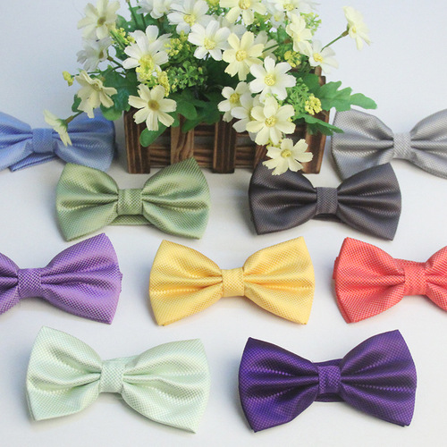 Multicolored polyester casual jacquard plain fine check linen business bow tie necktie Shengzhou factory wholesale