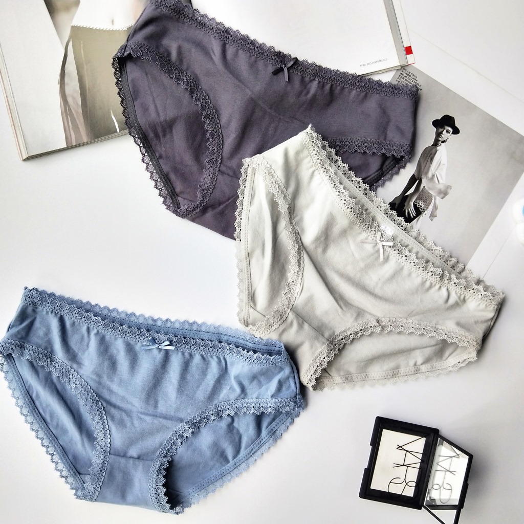 秋冬新款舒适简约纯色中腰学生棉内裤女士三角裤蕾丝边可爱416|ms