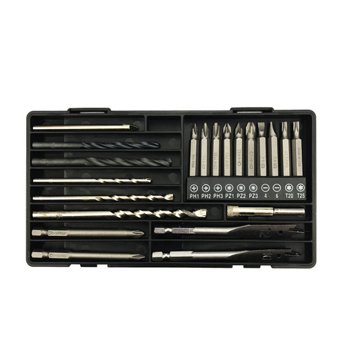 Drill bits for power tools, screwdriver bits, tile drills, woodworking drilling combination tool box