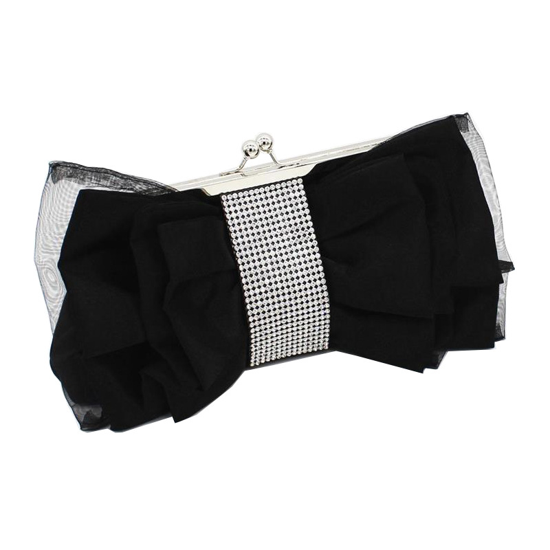 Túi clutch dạ tiệc satin nơ xếp ly đính kim cương – kèm dây đeo chéo — Màu đỏ, Màu đen, Màu Sâm panh, Màu bạc chi tiết 8