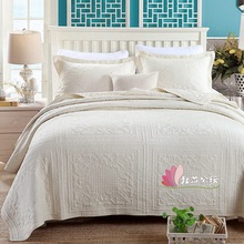 跨境绗缝被 美式纯色绣花水洗纯棉床盖三件套 外贸床上用品三件套