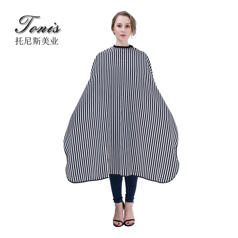 供应理发围布成人发廊剪发不沾发家用美发成人剪发衣直纹条纹围脖|ru