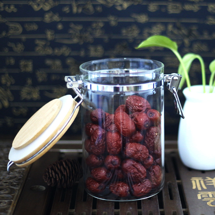 Creative new grain glass storage jar metal buckle glass sealed jar food storage jar manufacturer wholesale