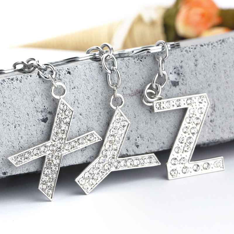 16g Weight Alloy Material Letter Pattern Unisex Gender Hot-selling Fashion 26 English Letters Diamond Keychain  Wholesale 6