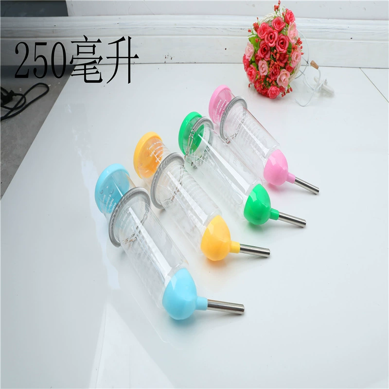 Оптовая продажа бутылки для воды для кроликов 250 мл, стальная бутылка для воды с шариком, бутылка для воды для питомцев с пружинным замком для крепления милых аксессуаров.