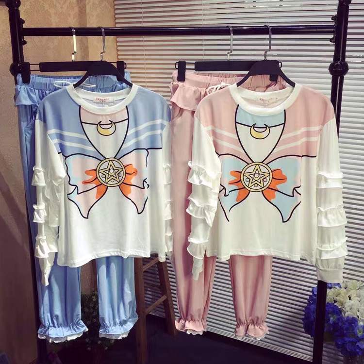 春秋冬季新款美少女战士睡衣纯棉女士韩版可爱卡通学生家居服套装