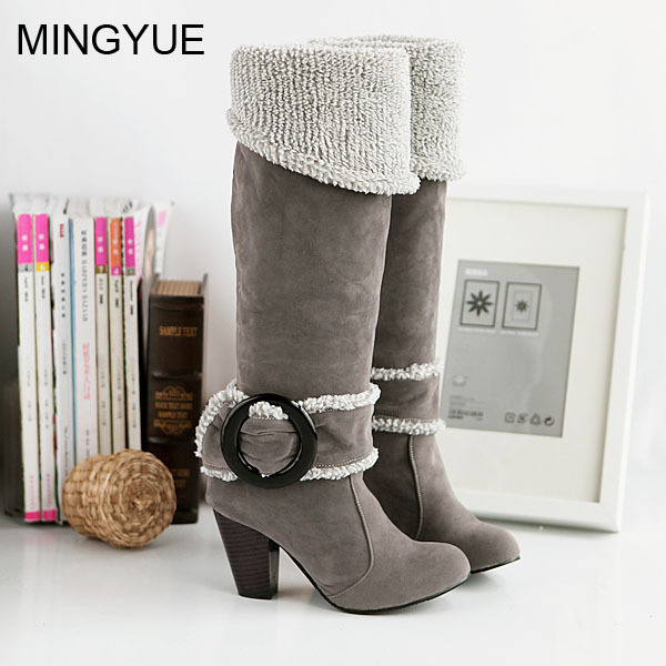 Suede boots boots sleeves high heels women’s boots winter large boots