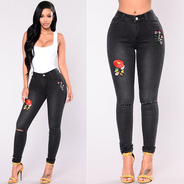 Europe embroidered little pants wear high jeans long trousers