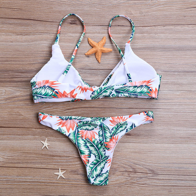2018新款分体比基尼 交叉绑带印花比基尼 分体泳衣