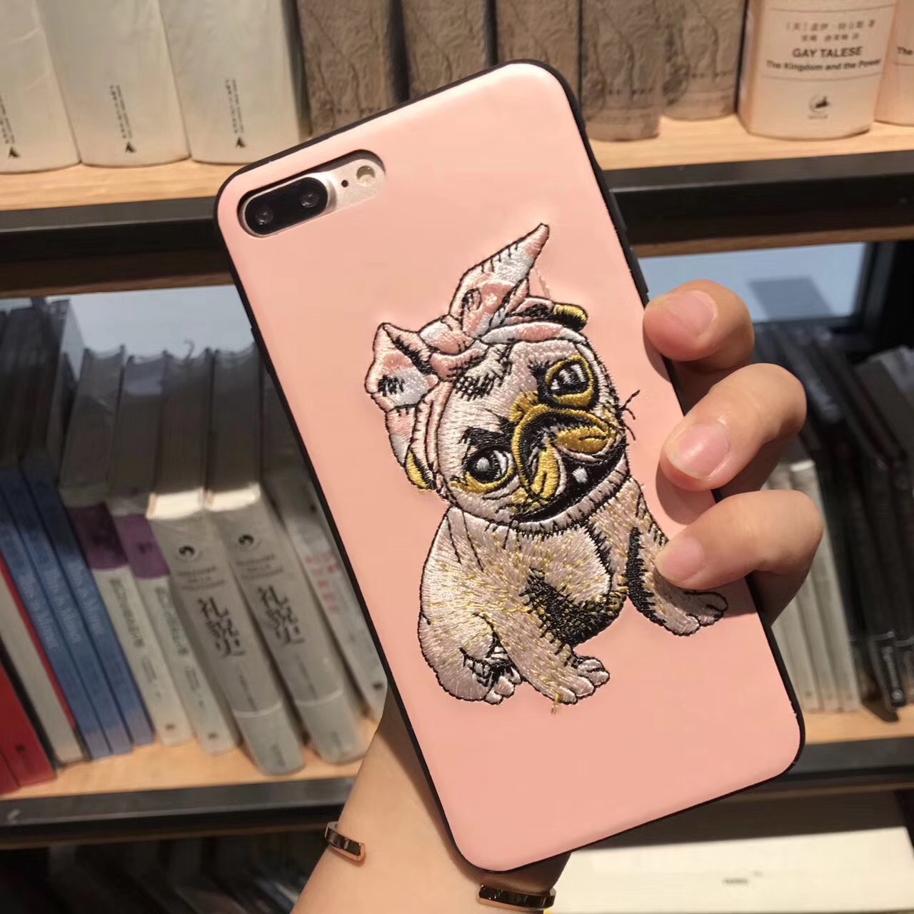 馬卡龍刺繡狗狗蘋果6splus手機殼iPhone7plus保護套iPhone6手機套