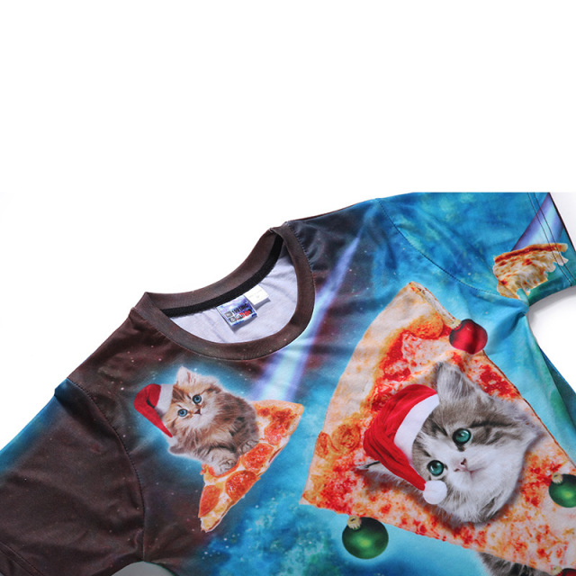 Summer New Fashion Brand Star Pizza Cat 3D Printed T-shirt  