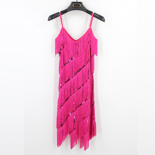 Adult Latin Dance Skirt Performance Costume, Sparkling Stage Performance Dress, Sexy Strappy Fringe Dress