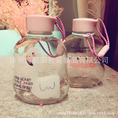 定制logo可爱卡通玻璃水杯新款火烈鸟广告礼品水杯水果花茶玻璃杯|ms