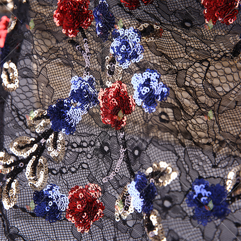 新款欧美风超软蕾丝网底3mm金片绣花布 女装童装亮片绣花面料