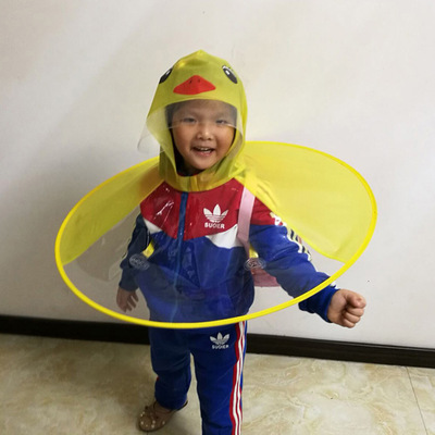 创意小黄鸭儿童PEVA飞碟斗篷雨衣个性折叠头戴式帽子伞可定制LOGO|ru