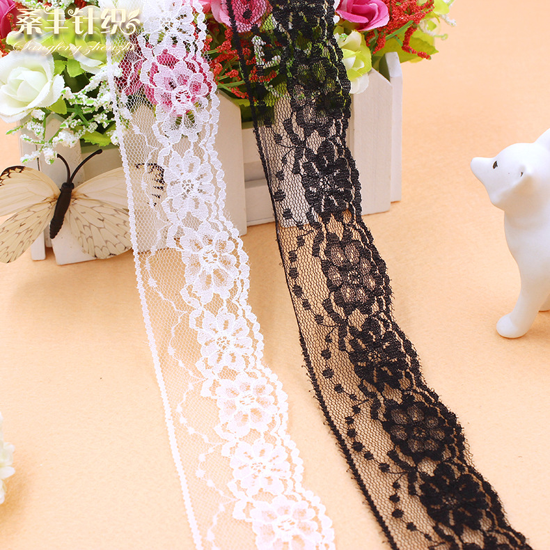 黑/白色大荷花单边无弹蕾丝花边 DIY服饰内衣辅料 4.5CM|ru