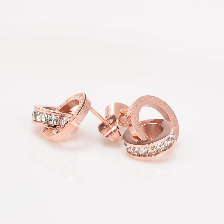 Fashion Heart Plating Titanium Steel Artificial Diamond 18K Gold Plated Rose Gold Plated Earrings display picture 3