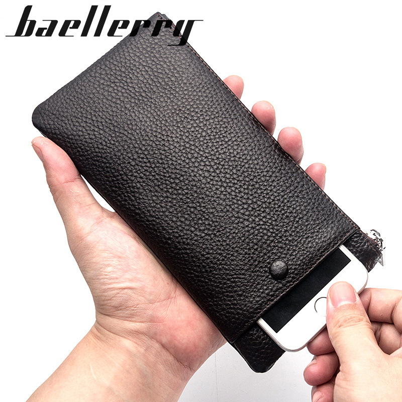 Men'S Zipper Cowhide Thin Youth Retro Handbag Soft Leather Long Wallet