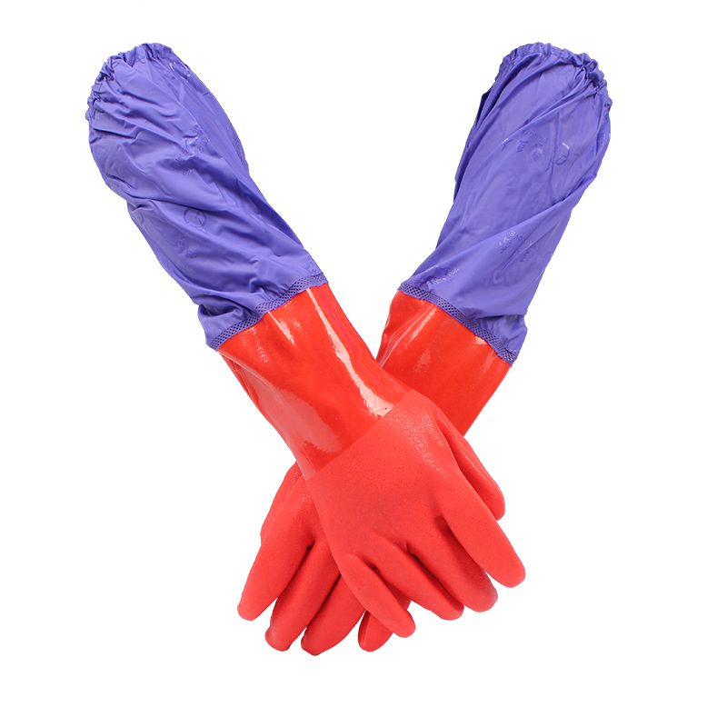 东亚802接袖手套 棉毛布衬PVC家用手套加长耐磨耐酸碱保暖手套