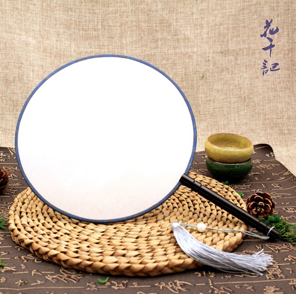 Hand-painted Silk Round Fan with Colorful Edges for Beautiful Brides*Blank Red Oak Round Fan*DIY Court Fan