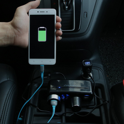 Shunwei car charger with voltage monitoring, dual USB car charger, independent switch, one minute and three cigarette lighter sockets SD-1939C